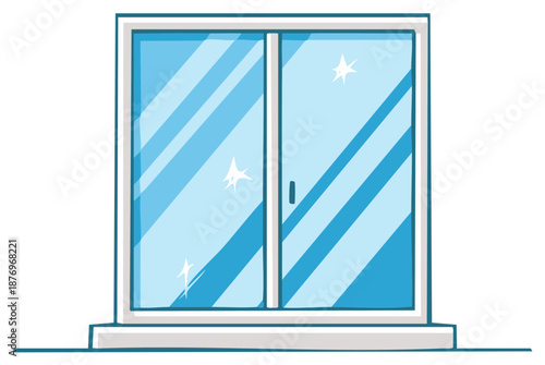 Stylized Sliding Window Illustration with Reflections, Clean and Modern Look, Indoor Feature, Home Decor
