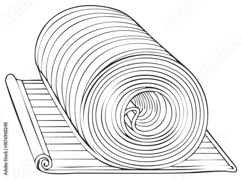Rolled yoga mat illustration. Isolated fitness equipment for exercise and meditation.