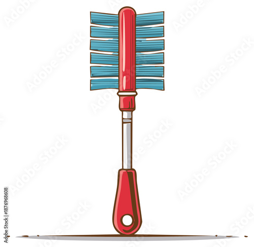 Isolated vector illustration of a red and blue kitchen bottle cleaning brush