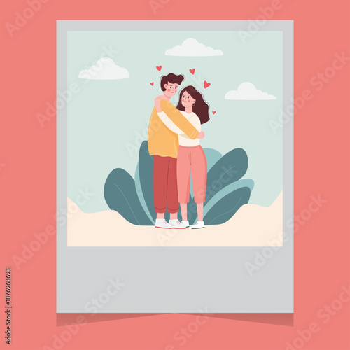 Polaroid Photo Frame of Happy Couple Hugging