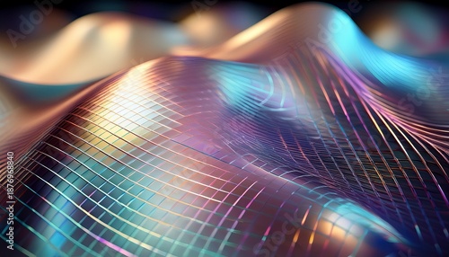 abstract close up of a textured surface with a subtle iridescent sheen and a grid pattern creating a modern and ethereal background