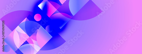 Abstract composition. Overlapping translucent shapes create vibrant purple, blue hues. Modern design, digital art, smooth gradients.