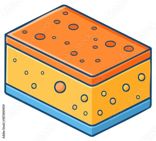 Cartoon layered sponge illustration, washing up sponge, cleaning object, domestic tool