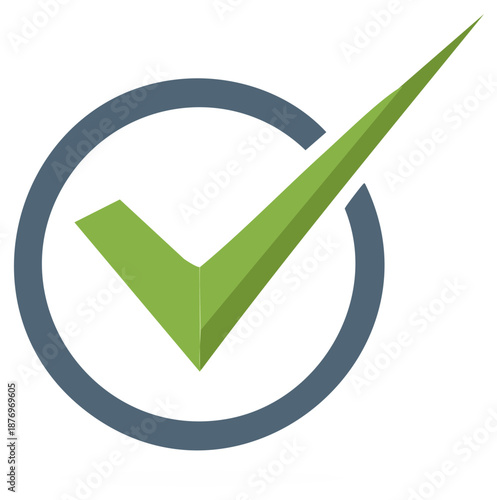 Green checkmark within a gray circle representing correctness and approval