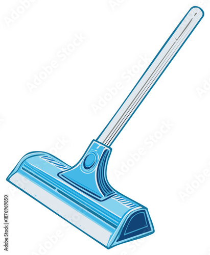 Blue Window Squeegee with Handle for Glass Cleaning and Maintenance Vector Illustration