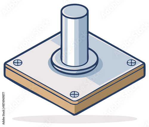 Cartoon Style Illustration Metal Post Mounted on Square Base Secured with Screws