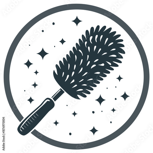Sparkling Clean Duster Icon with Stars Symbolizing Freshness and Shine