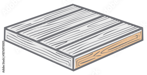 Stylized wooden board isometric view showing timber grain and natural light wood panel texture