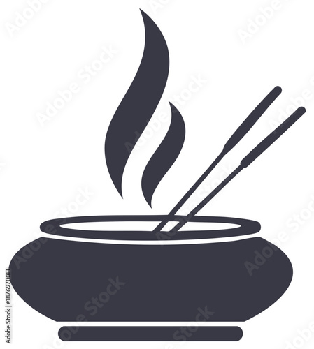 Stylized incense burner with two aromatic sticks producing fragrant smoke