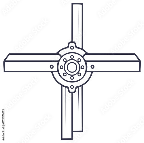 Simple line drawing of a four bladed rotor or propeller hub