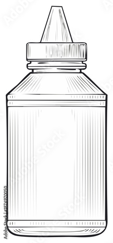 Vintage line art illustration of a blank medical dropper bottle