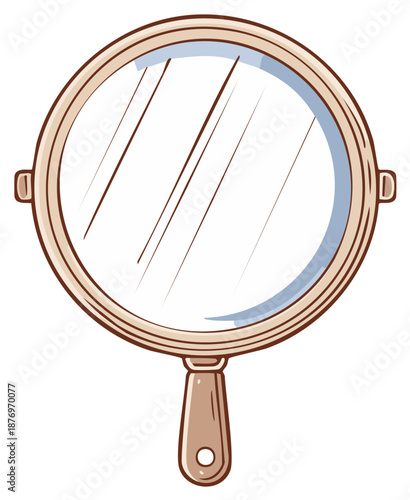 Vintage Handheld Mirror Cartoon Illustration with Handle for Reflection