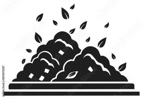 Heap of Compost with Falling Leaves Icon Black and White Illustration