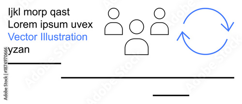Collaboration, teamwork, workflow, communication, process automation, efficiency. Minimalist design with group icons and curved arrows. Collaboration and workflow visualization