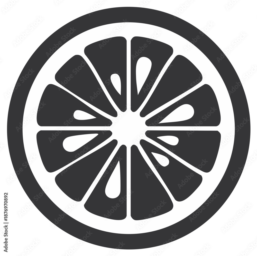 Obraz premium Simple citrus slice icon in black and white, a minimalist vector graphic representing fresh fruit and health