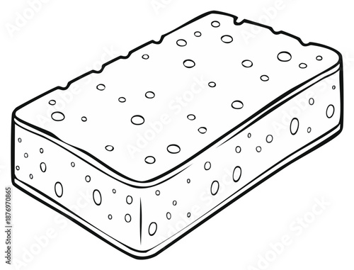 Black and white illustration of a cleaning sponge with holes