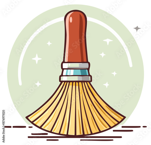 Dusting Brush Cartoon Illustration Cleaning Tool with Wooden Handle