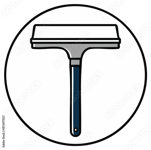 Squeegee icon on a round shape with black outline for cleaning windows and other surface for design asset