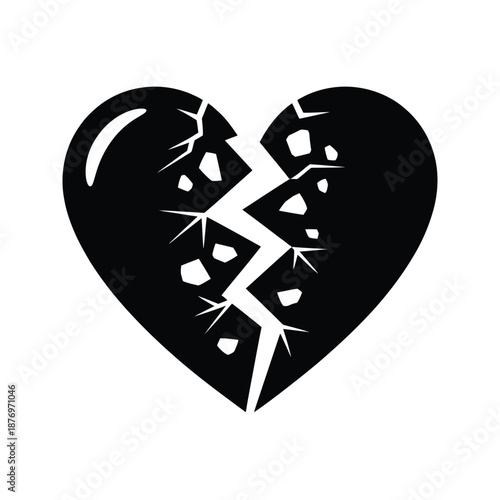 broken heart symbol with cracks and shattered pieces