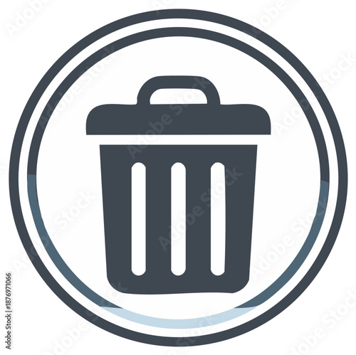 Dark gray trash can icon in a double circle representing delete remove or recycle action symbol