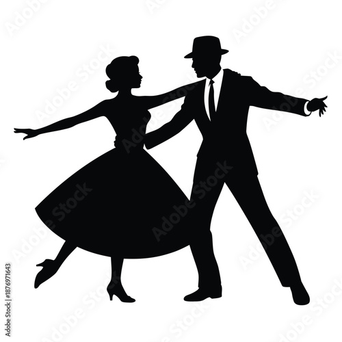 silhouette of a man and woman dancing together in vintage style