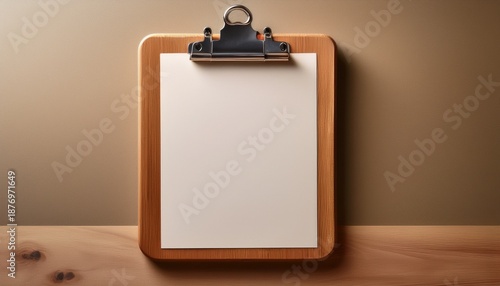 A Vintage Style Wooden Clipboard Holds A Blank Pale Paper Sheet In A Simple And Clean Composition