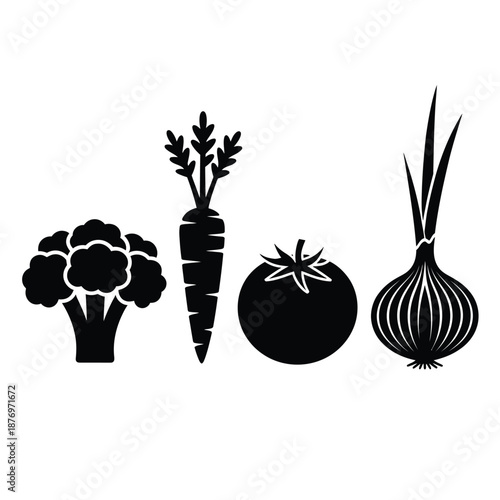 Vegetable icons including broccoli carrot tomato and onion