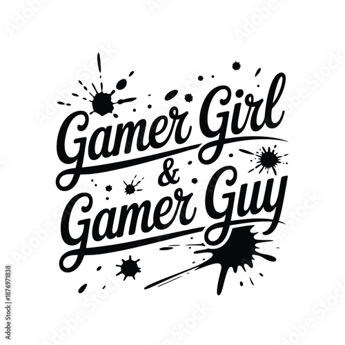 gamer girl and gamer guy logo with paint splatters
