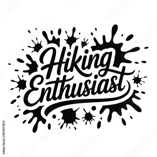Hiking enthusiast logo with paint splatters on white background