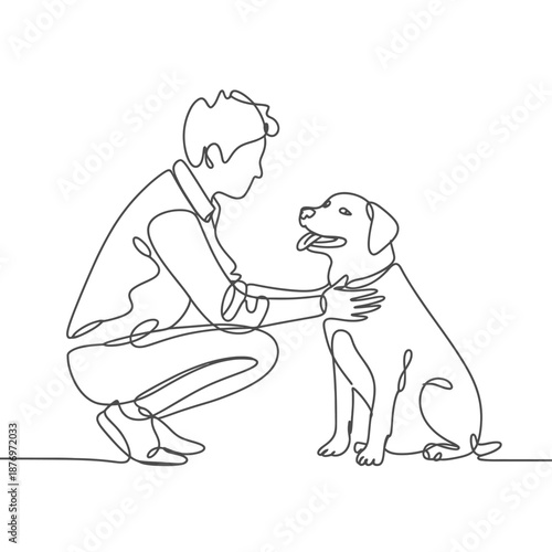 a man and a dog sitting together in a continuous line drawing