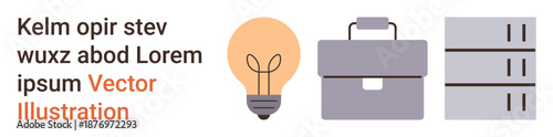 Innovation, business planning, technology storage, data management, digital workspace, startup growth. A lightbulb, briefcase and server side by side. Innovation and business planning concept