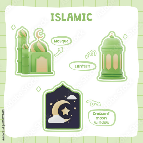 Islamic Mosque and Crescent Moon