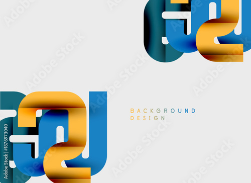 Abstract shapes, vibrant colors, modern design. Gradient layers create depth, minimalist aesthetic. Clean background enhances visual impact.