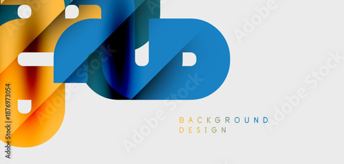 Abstract colorful shapes overlap, creating dynamic visual effect. Gradient hues blend smoothly, offering modern design element.