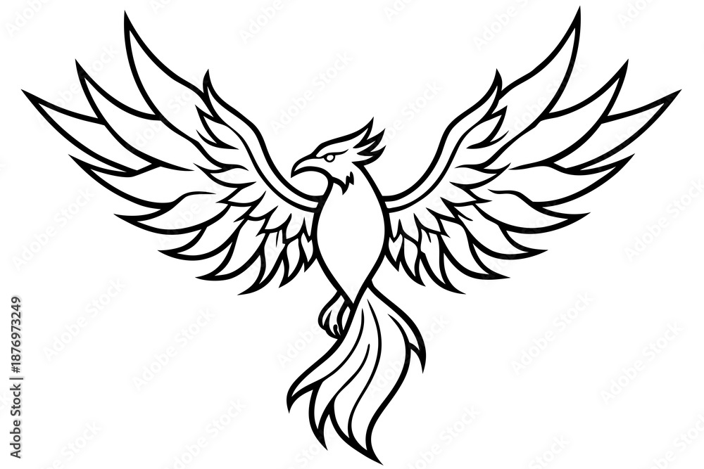 Obraz premium Phoenix line art white background