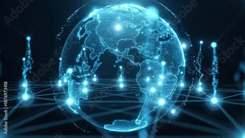 Wallpaper Mural A futuristic digital globe pulsates with light, symbolizing interconnected global communication networks. The mesmerizing display captures the essence of a technological future. Torontodigital.ca