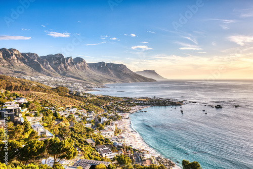 Wallpaper Mural Cape Town Sunset over Camps Bay Beach with Table Mountain and Twelve Apostles in the Background Torontodigital.ca
