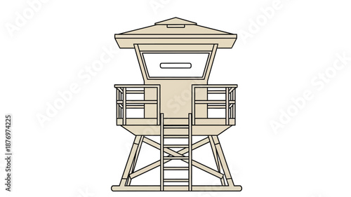 A simple illustration of a wooden lifeguard tower with a ladder and square windows