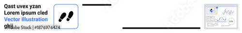 Data tracking, digital monitoring, analytics tools, user behavior, infographic design, system interface. Footsteps icon linked to a data dashboard display. Data tracking and digital monitoring