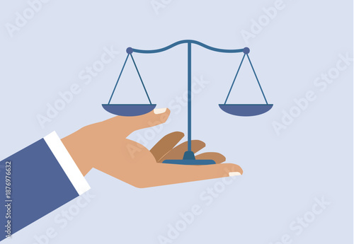 businessman hand holding integrity balance scale metaphor of legal