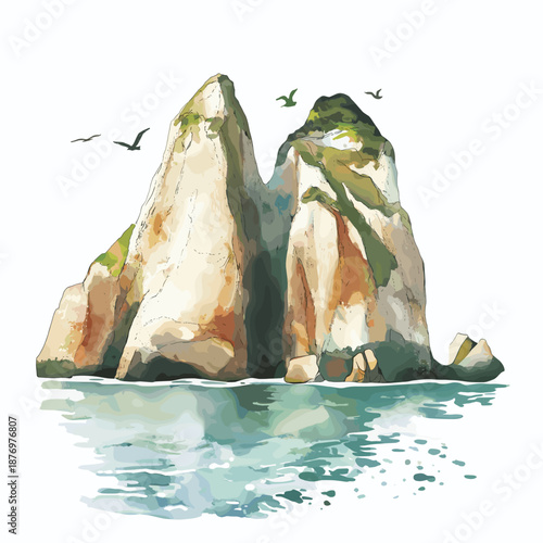 Ballestas Islands. Ballestas Islands hand drawn watercolor illustration