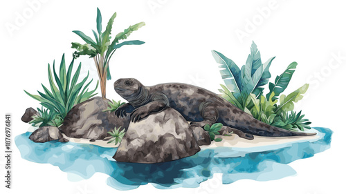 Galapagos Islands. Galapagos Islands hand drawn watercolor illustration