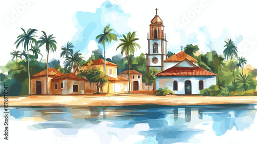 Jesuit Missions Route. Jesuit Missions Route hand drawn watercolor illustration