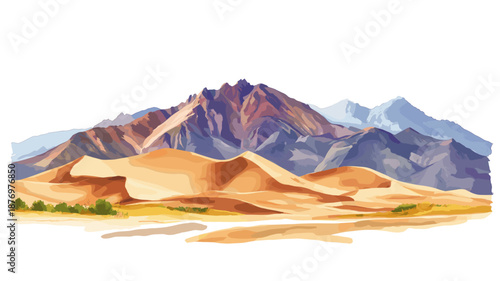 Great Sand Dunes National Park. Great Sand Dunes National Park hand drawn watercolor illustration