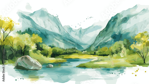 Cochamo Valley. Cochamo Valley hand drawn watercolor illustration