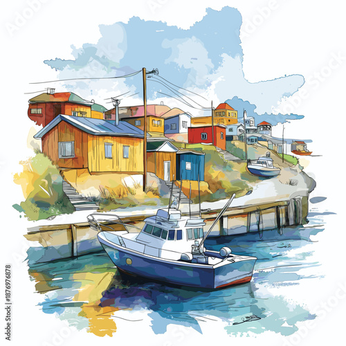 Punta Arenas. Punta Arenas hand drawn watercolor illustration
