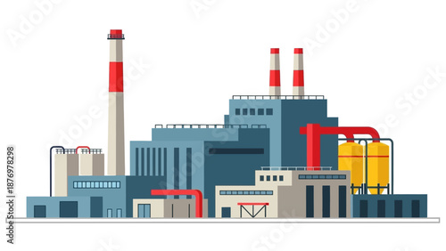 Industrial factory with smokestacks and pipelines, representing manufacturing and production processes in the industry sector