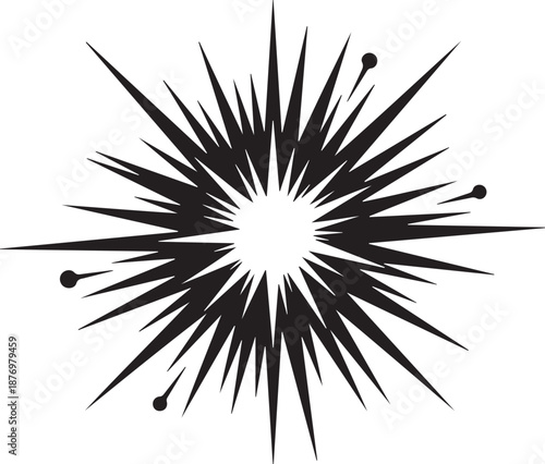 Energetic black and white starburst graphic illustrating an explosion or impact