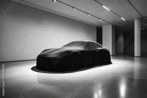 Wallpaper Mural Covered car reveal in a modern showroom with soft studio lighting Torontodigital.ca