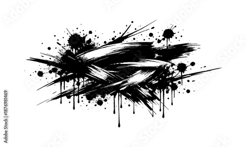 Abstract black ink splatter with dynamic brush strokes